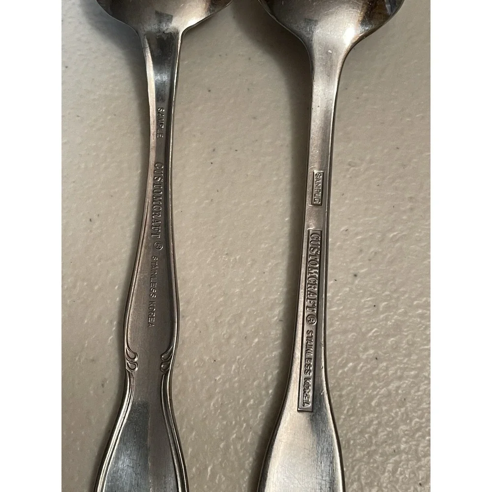 Vintage‎ Custom Craft Stainless Flatware Engraved D 2 Spoons Korea